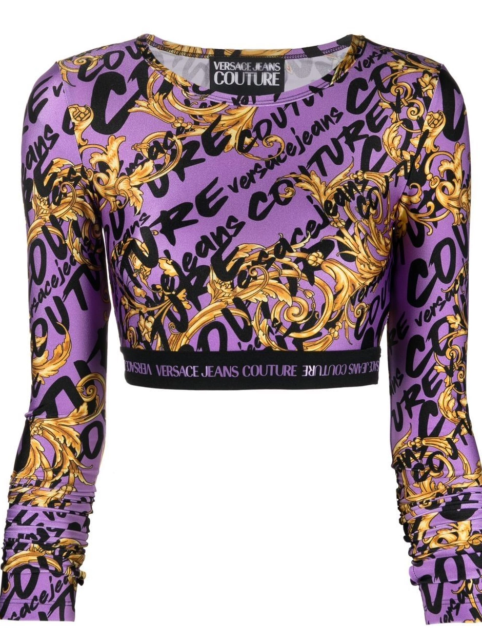 Cheap Couture cropped Garland-print Versace Women Jeans top 0717